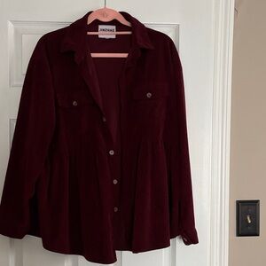 JINZHAO Burgundy Corduroy Button-Up Shirt Jacket